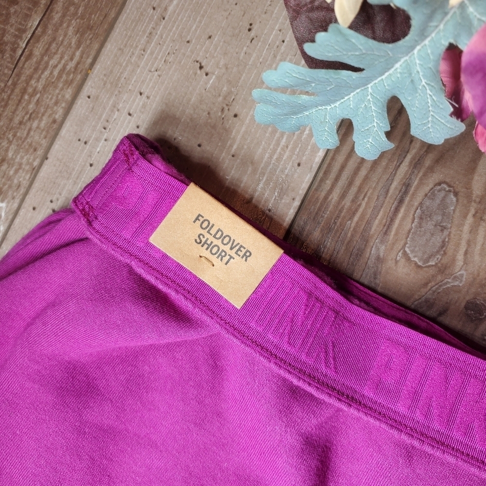NWT PINK Victoria's Secret Dahlia Magenta Pink Foldover Sweat Shorts Size XL - Picture 10 of 16